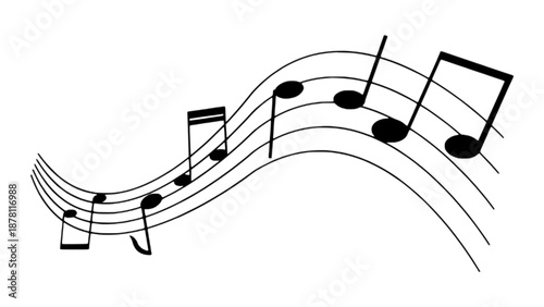 Musical Notes on Wavy Staff Lines Background