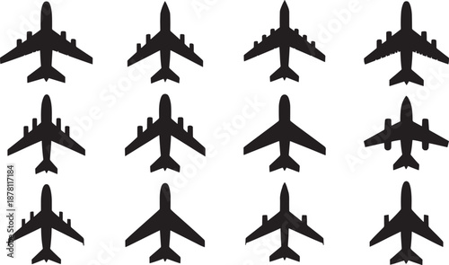 Black airplanes silhouettes collection aircraft