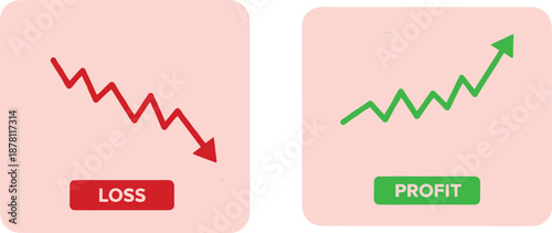 Business profit and loss comparison concept showing declining red graph versus rising green arrow for financial performance analysis illustration