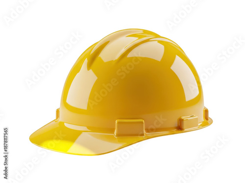 3D illustration of a bright yellow construction helmet with a smooth glossy surface