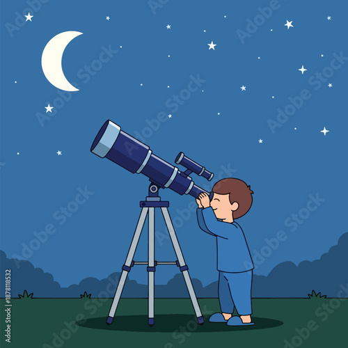 Boy looking through a telescope.