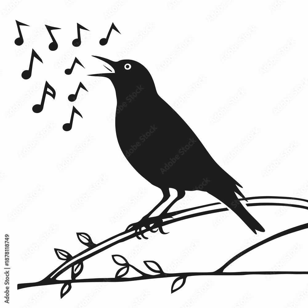 Obraz premium A cheerful silhouette of a bird singing melodious tunes while perched on a branch