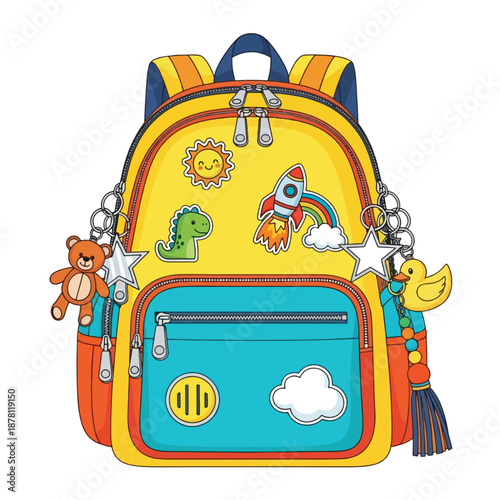 Colorful Kids Backpack with Cartoon Stickers.