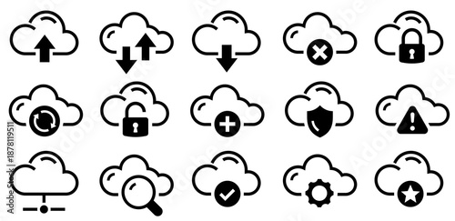 Cloud flat icon. Upload and download cloud. Cloud service and network related. Clouds with arrows up and down and more. Cloud sync. Cloud refresh. Vector illustration
