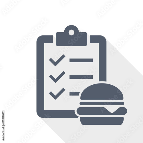 Food order checklist clipboard icon representing restaurant service and menu selection.