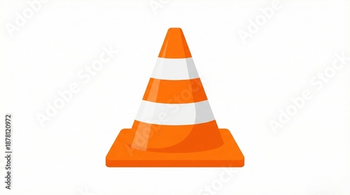Orange traffic cone with white stripes on neutral background  