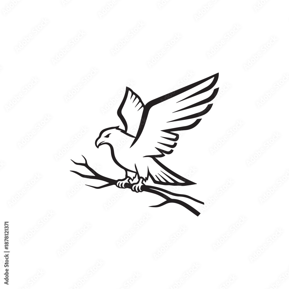 Obraz premium Elegant Line Drawing of a Bird in Flight Perched on a Branch.
