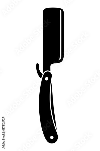 Classic black silhouette icon representing a traditional straight razor tool often utilized by professional barbers for precise shaving and grooming tasks.