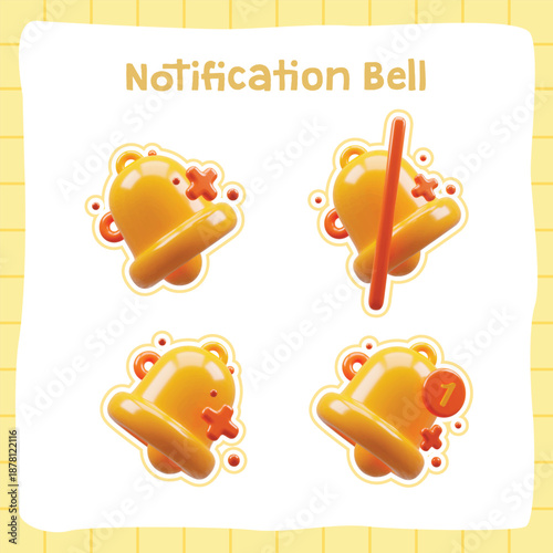 Cute 3D Notification Bell Icons