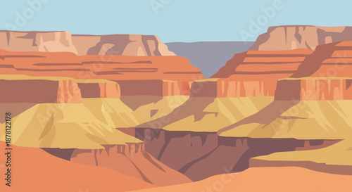 Stunning grand canyon landscape illustration with detailed rock formations and clear skies