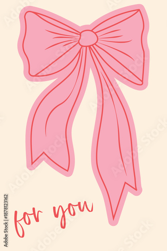 Valentine Card with Decorative Bow Illustration and For You Text
