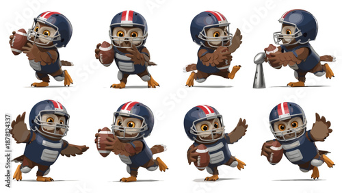 Collection of cartoon monkey characters in football uniforms and helmets
