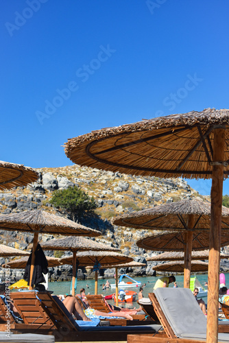 Fotografía Beach in Lindos Village on Rhodes Island in Greece with Aegean Sea views in the