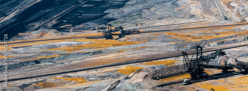 Vászonkép a open coal mine and modern bucket wheel excavator panorama