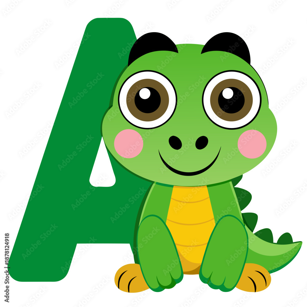 Obraz premium Cute Alligator with Letter A – Kids Alphabet Illustration