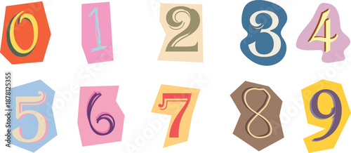 Cutout collage numbers and symbols from magazines and newspapers. vintage , vector .