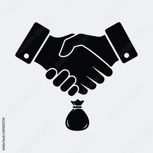 Silhouette corrupt handshake business deal money bag transaction vector illustration