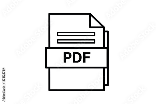 A simple black and white line icon of a pdf document file