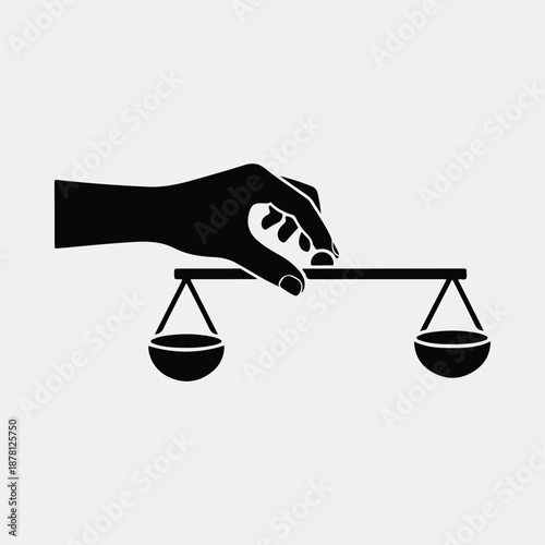 Silhouette human hand holding classic justice balance scale measurement concept vector illustration