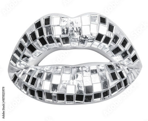 Realistic Disco Ball Lips Isolated for Collage, Scrap Booking, Party Designs