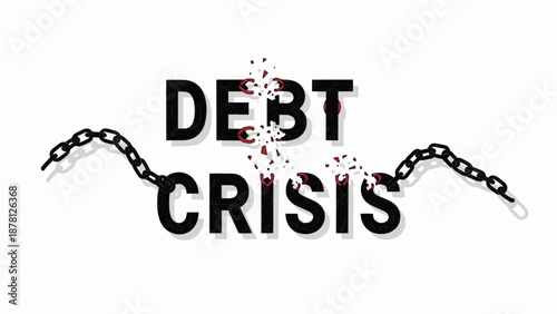 Black debt crisis text with broken chain elements vector