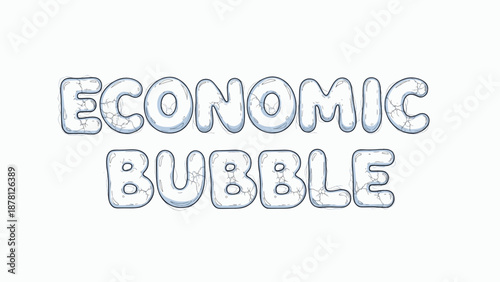 Blue economic bubble text with cracked surface illustration