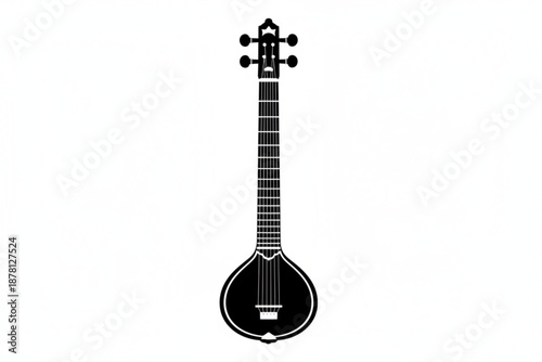 Musical Melody: A detailed and stylish illustration of a stringed musical instrument, with a resonating body and long neck, stands tall against an open expanse.