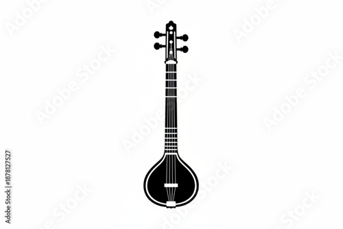 Melodic Stringed Instrument: A classic and elegant monochrome illustration of a stringed musical instrument, showcasing the beauty of its form and the essence of music