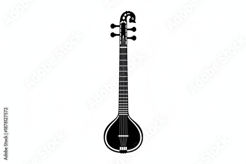 Sitar Serenade: A black and white representation of a sitar, a traditional string instrument, stands as a testament to the rich tapestry of Indian classical music.