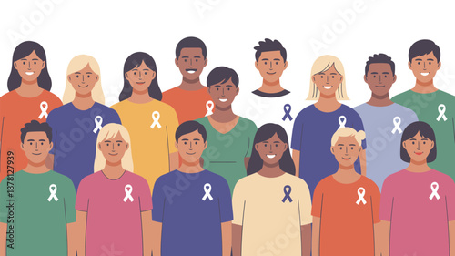 Diverse group showing support with awareness ribbons Vector