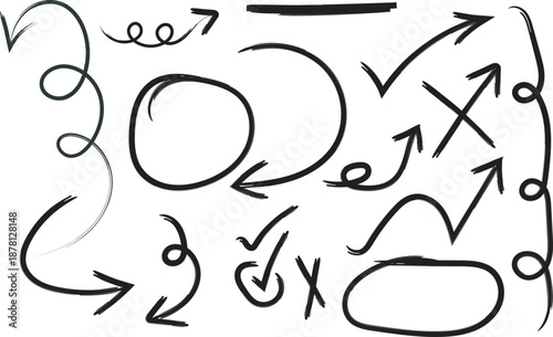 Hand drawn abstract arrows and shapes illustration