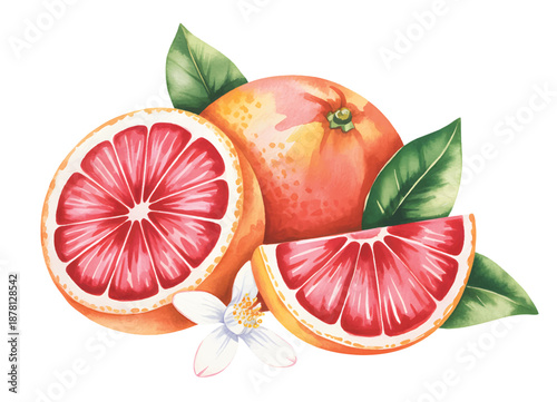Hand-painted grapefruit fruit. Natural grapefruit set with soft hand-painted watercolor texture.
