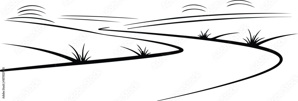 Fototapeta premium Silhouette winding road path through an open minimalist landscape illustration vector