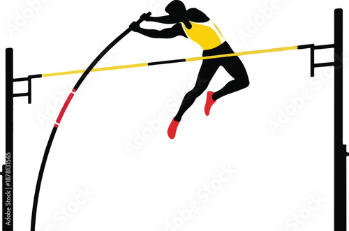 Dynamic Pole Vaulter Silhouette Icon Representing High Achievement, Athletic Skill, and Track and Field Competition