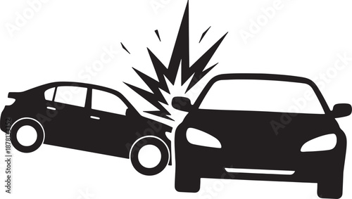 Two black cars colliding with impact lines in a crash scene also transparent background collision