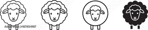 A collection of four sheep icons in different design styles including thin line and solid fill Vector