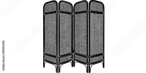 Rattan Room Divider Folding Screen Decor Silhouette