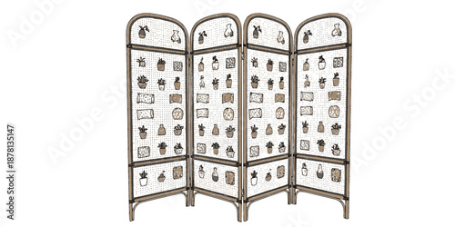 Rattan Room Divider Folding Screen Decor Silhouette