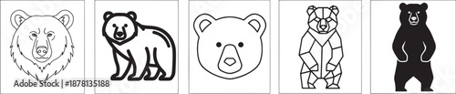 A collection of five diverse bear illustrations showcasing different art styles Vector