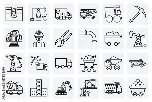 Mining And Resource Extraction Industry – Excavators, Oil Pumps, And Pickaxes For Industrial And Energy-Themed Projects