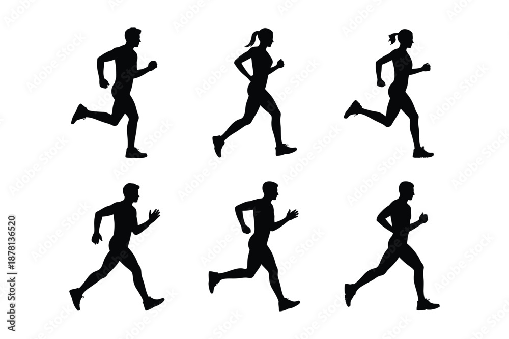 Fototapeta premium Running people silhouettes set for fitness and sport
