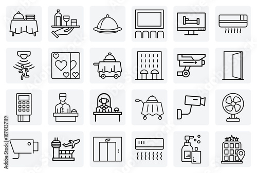 Hotel And Hospitality Services – Concierge, Booking, Bar, And Room Service For Travel And Accommodation Industry Designs