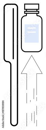 Vaccination, prevention, healthcare, immunization, COVID-19, medicine. A syringe, vaccine vial and upward arrow. Vaccination and prevention icon reflects health and safety
