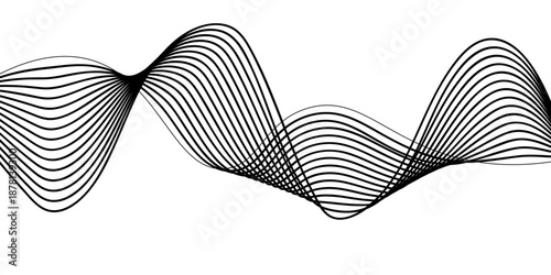 Abstract black and white vector background featuring a flowing wave pattern with elegant curved lines and motion elements for a modern business technology wallpaper design