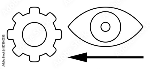 Process concept. Gear, eye, and arrow process efficiency, vision, and direction. Process drives innovation, growth and system optimization. For branding technology systems future concepts