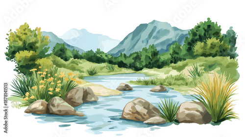 Theth National Park. Theth National Park watercolor vector illustration