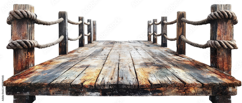 Obraz premium Rustic Wooden Dock with Ropes and Weathered Planks