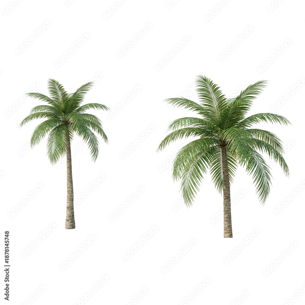Obraz premium Two green palm trees on black background for design