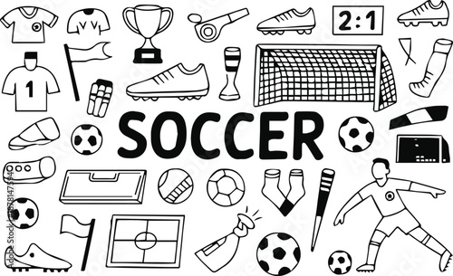 soccer gear and symbols seamless pattern vector icons