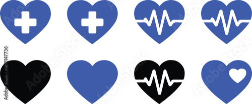 heart health icon collection red and black cardiology symbols pack